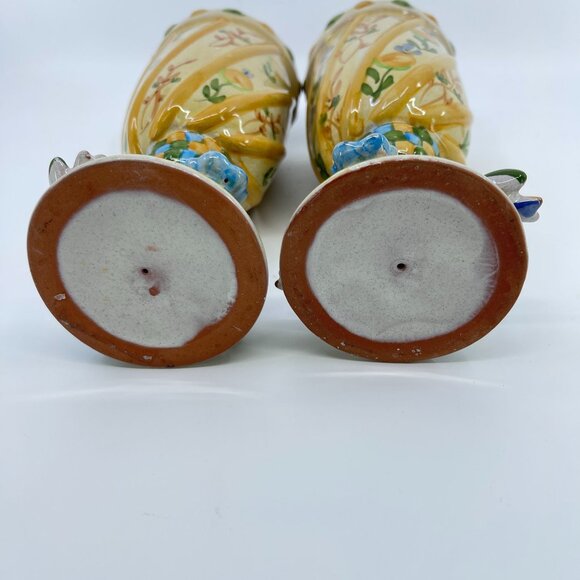 vintage hand-painted ceramic goblets with floral & bird motif set of 2 - Picture 6 of 8